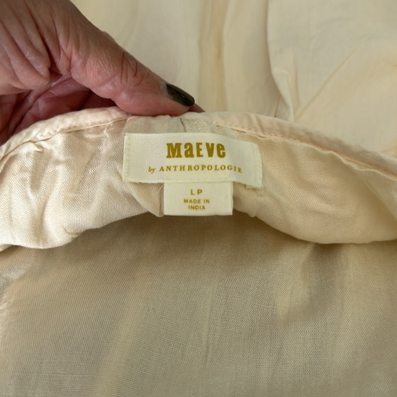 Maeve Strapless Pintuck Open-Back Dress. Color is Ivory with Black bodice trim. - Picture 4 of 5